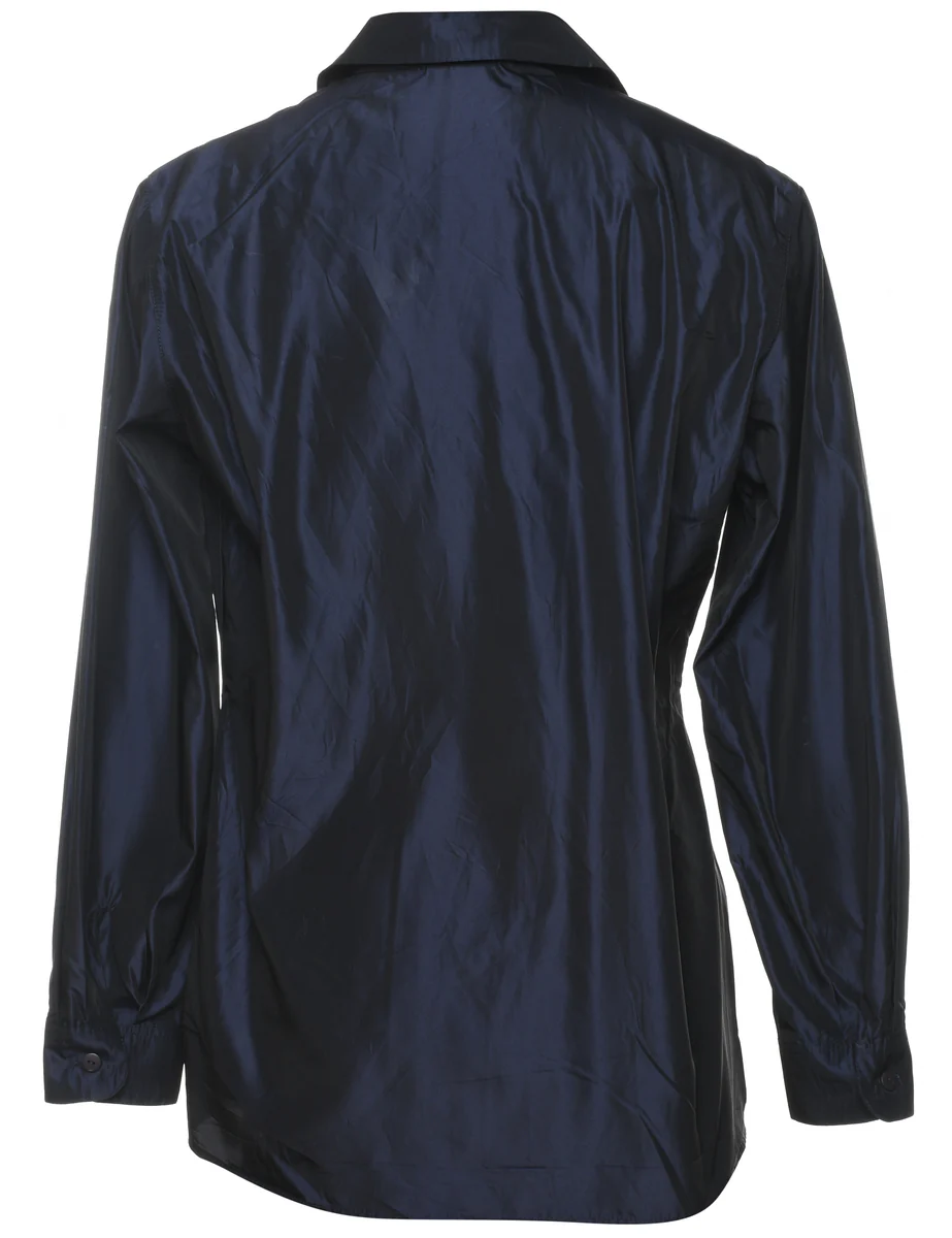 Vintage Navy Satin Evening Shirt - L - Image 2