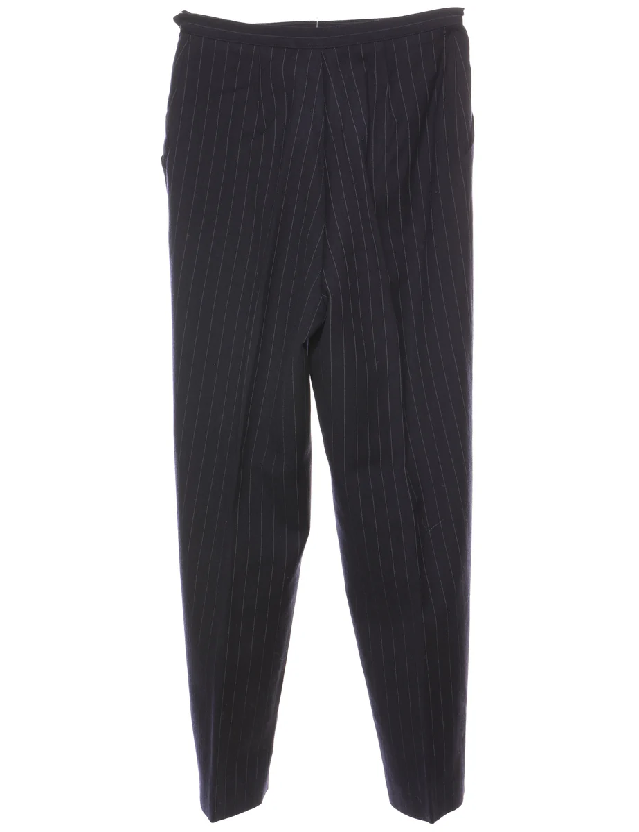 Vintage Navy Wool Pinstriped Trousers - W28 L30 - Image 2