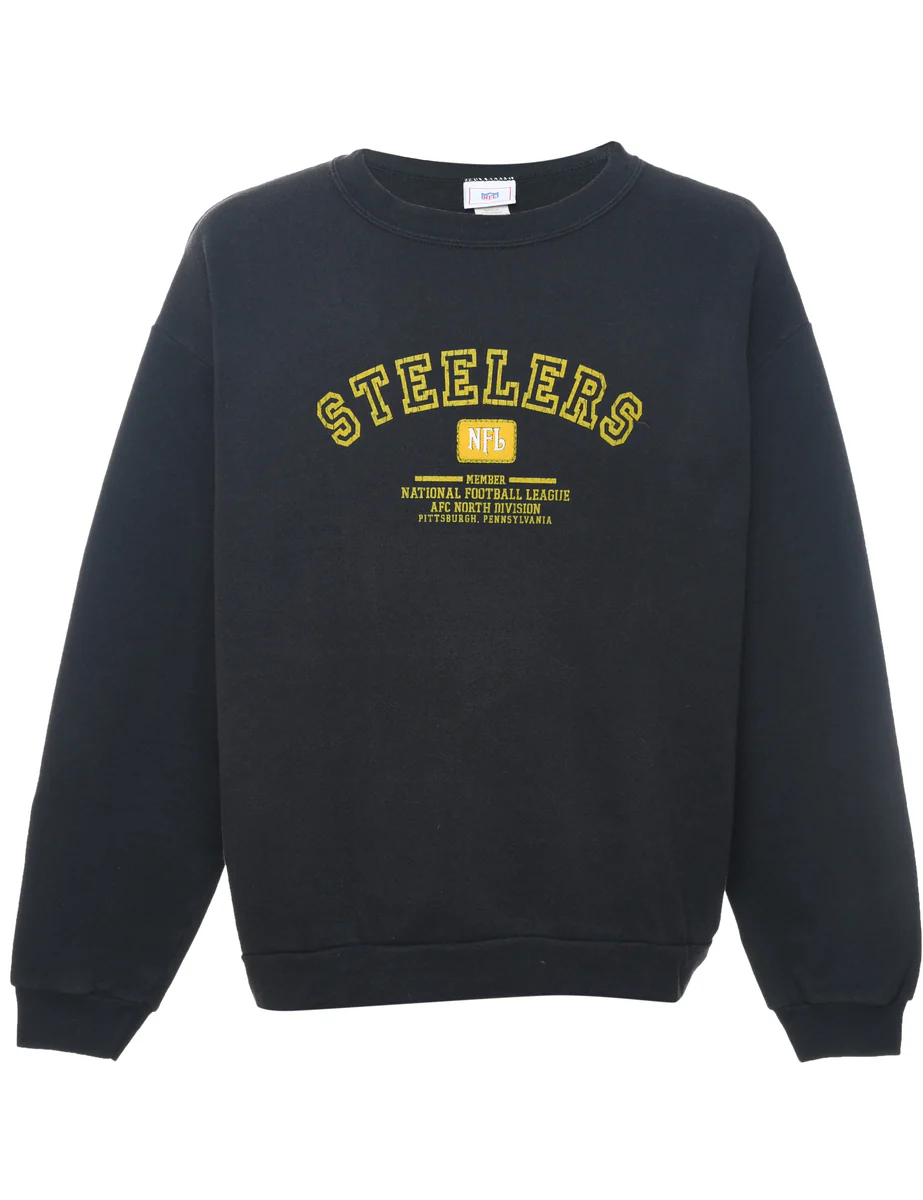 Vintage NFL Steelers Black & Yellow Printed Sports Sweatshirt - L