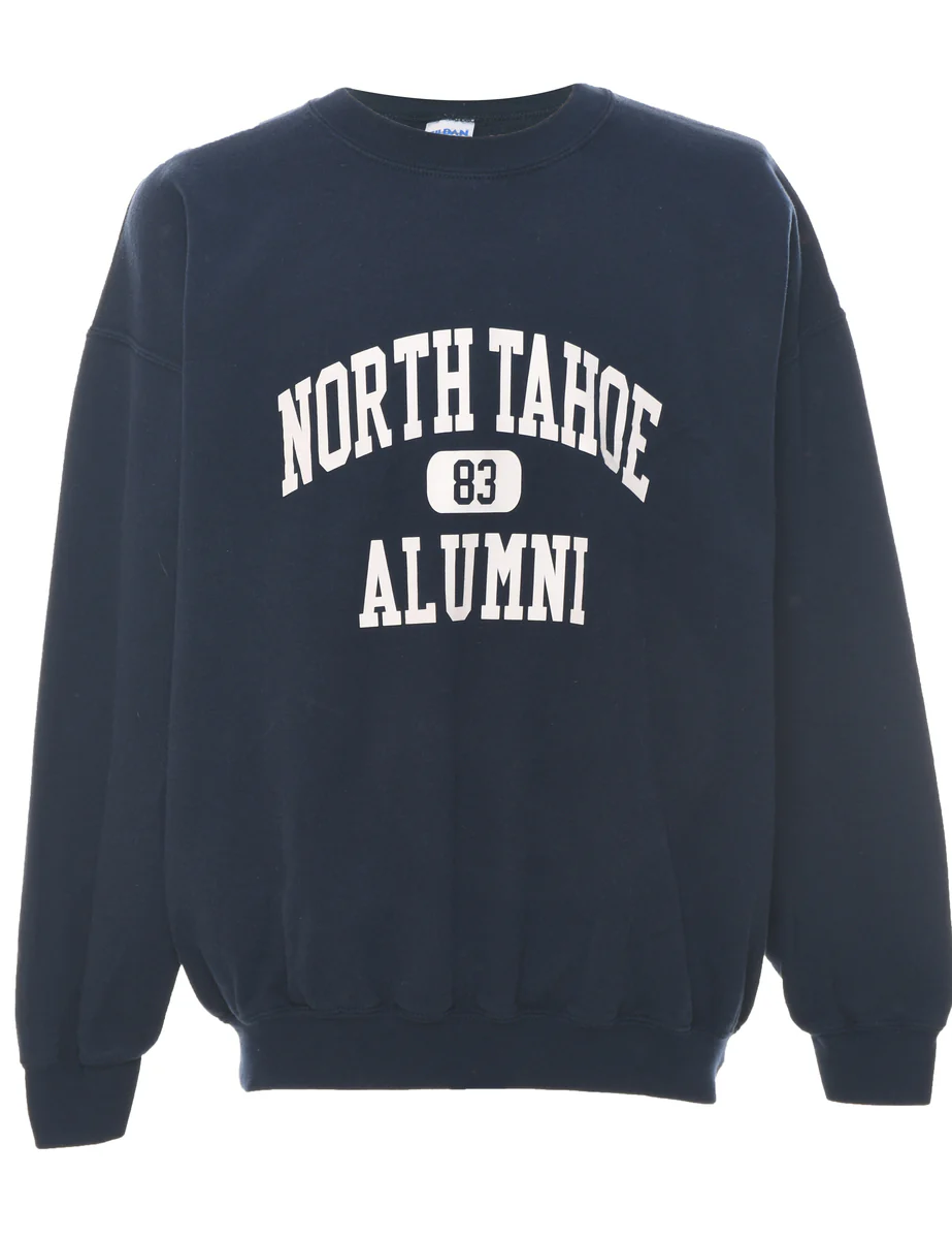 Vintage North Tahoe Alumni Navy & White Printed Sweatshirt - XL