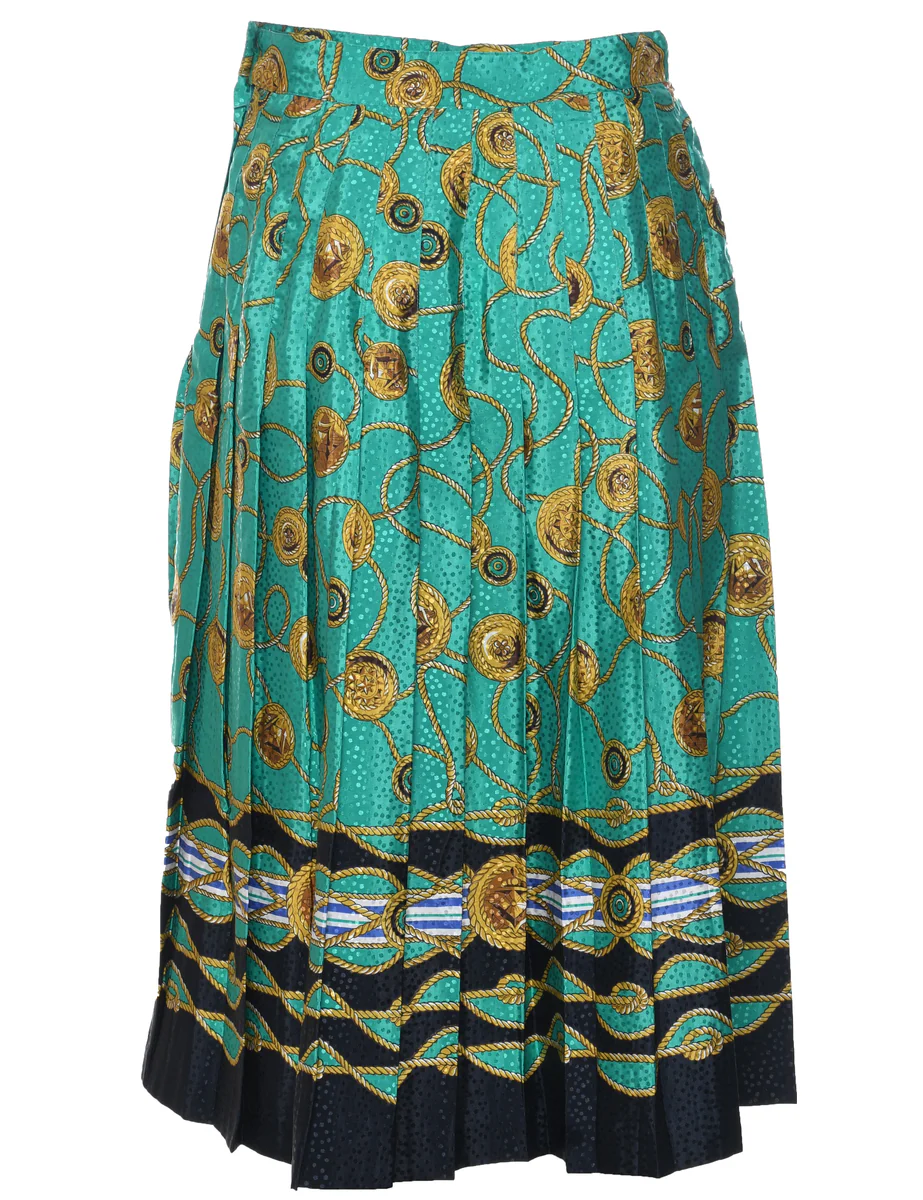 1990s Vintage Novelty Print Pleated Skirt - M - Image 2