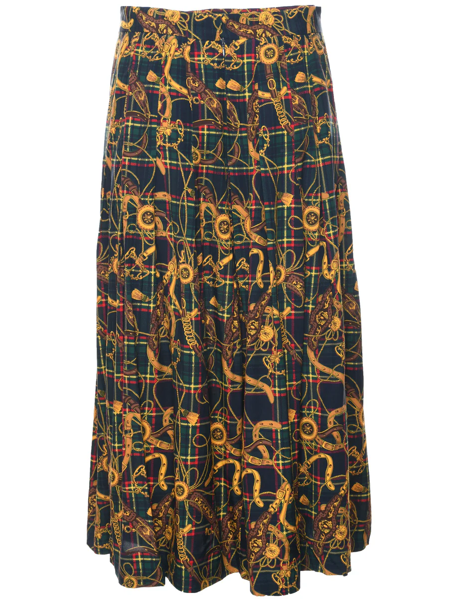 1990s Vintage Novelty Print Pleated Skirt - M - Image 2