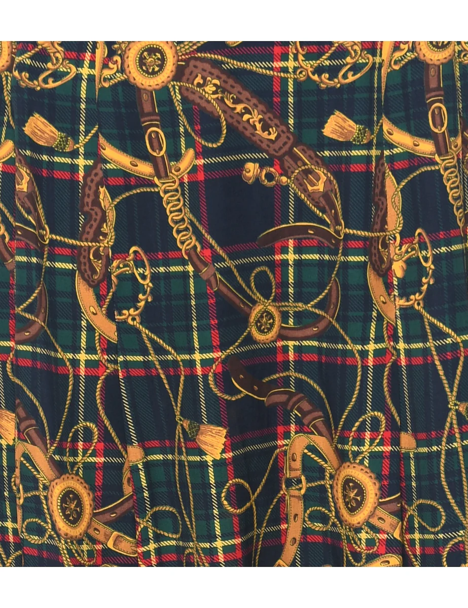 1990s Vintage Novelty Print Pleated Skirt - M - Image 3