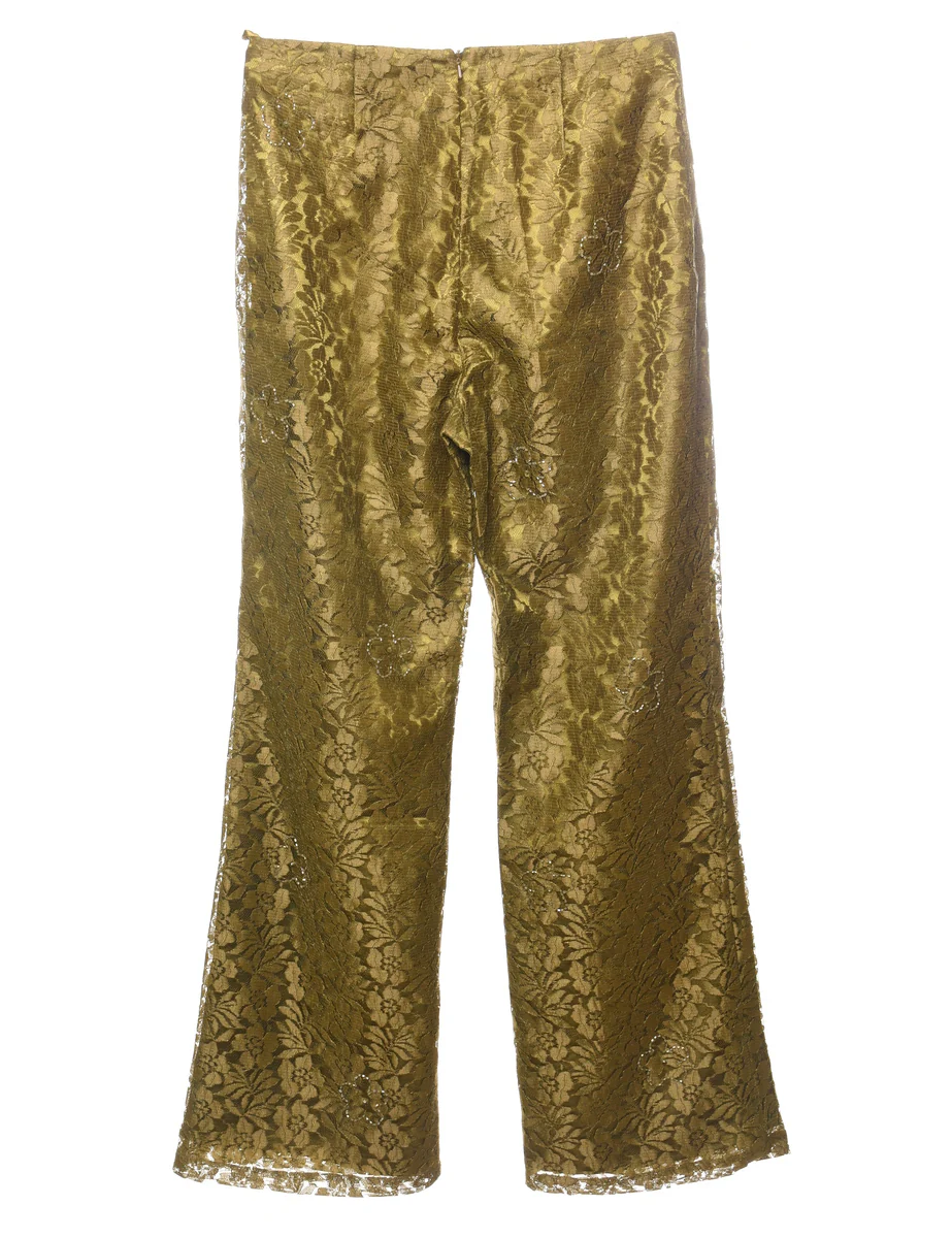 Vintage Olive Green Beaded Lace Trousers - W30 L32 - Image 2
