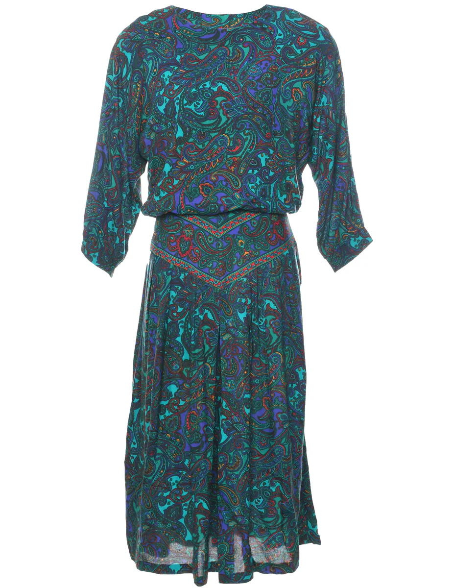 1980s Vintage Paisley Print Dress - M