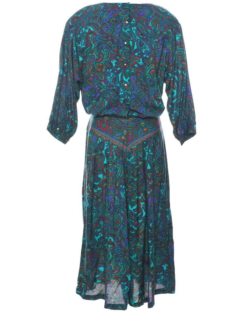 1980s Vintage Paisley Print Dress - M - Image 2