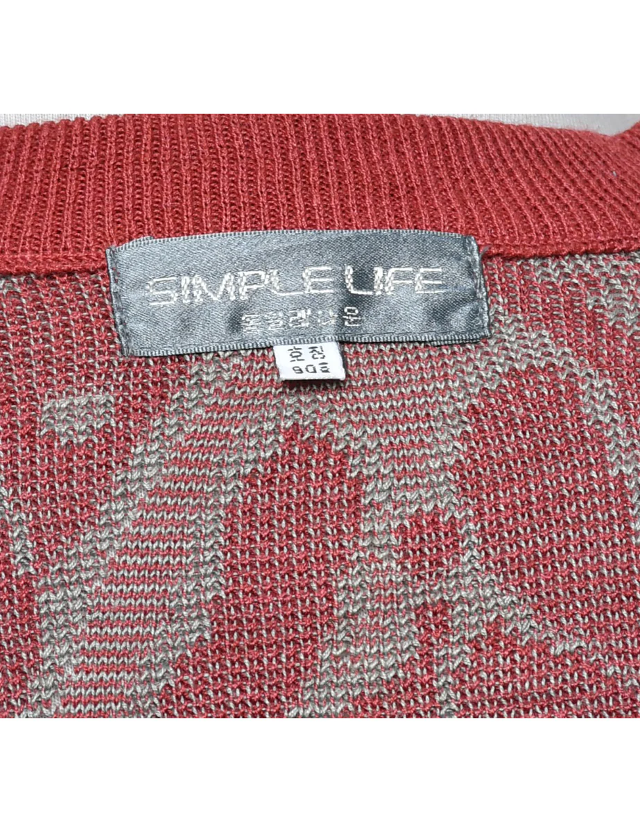 Vintage Patterned Brown Jumper - M - Image 4