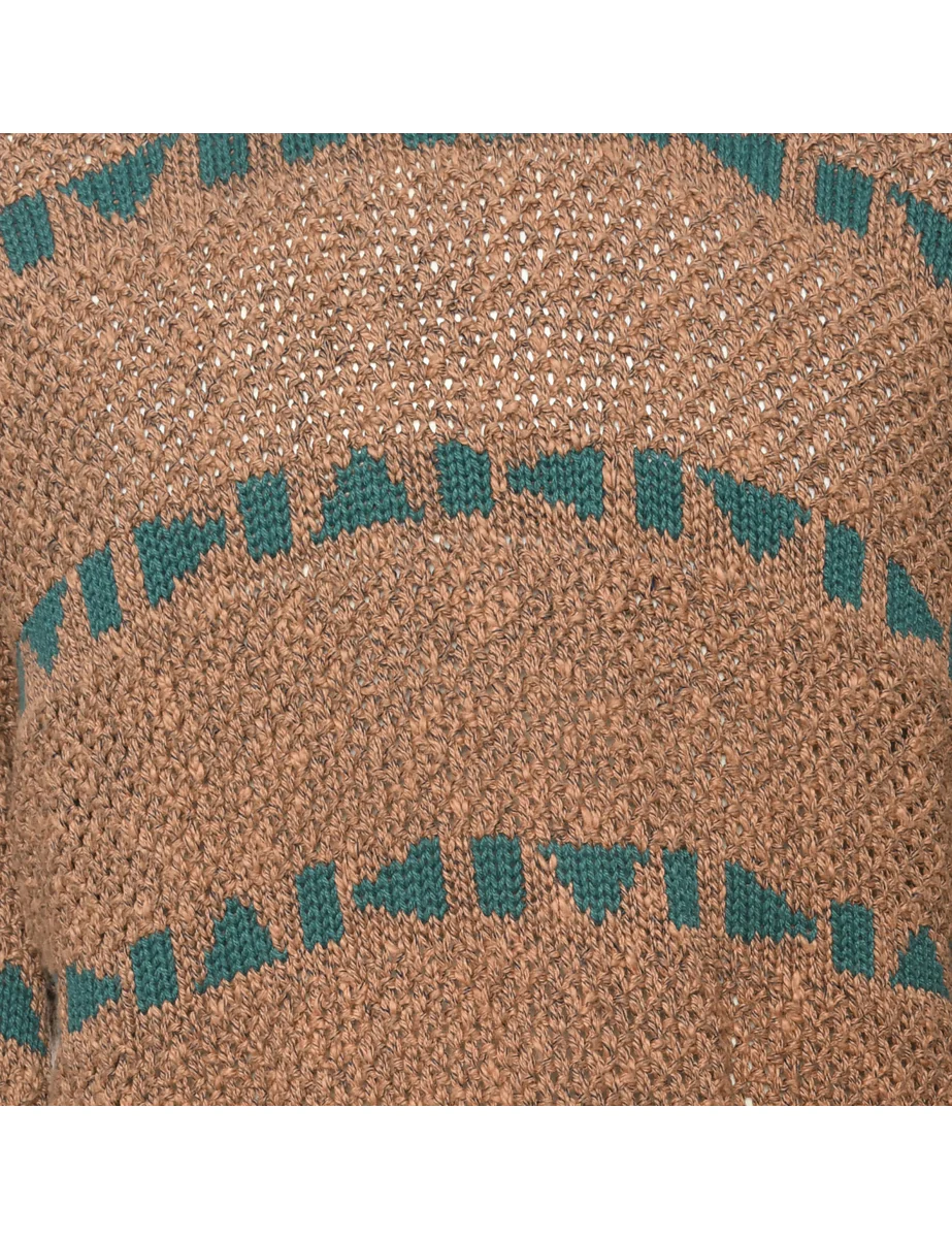 Vintage Patterned Brown Knit Jumper - M - Image 3