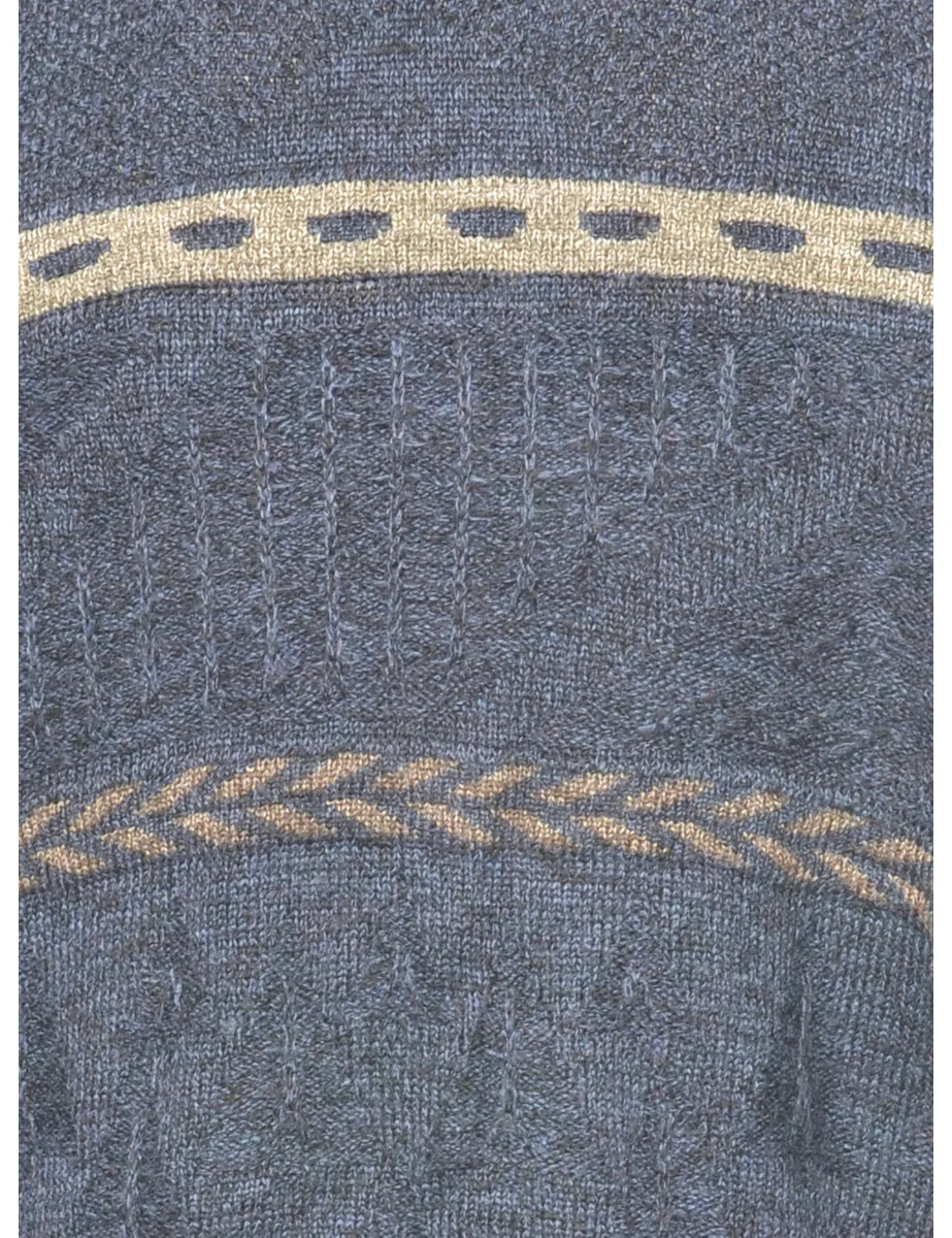 Patterned Navy Jumper - L - Image 3