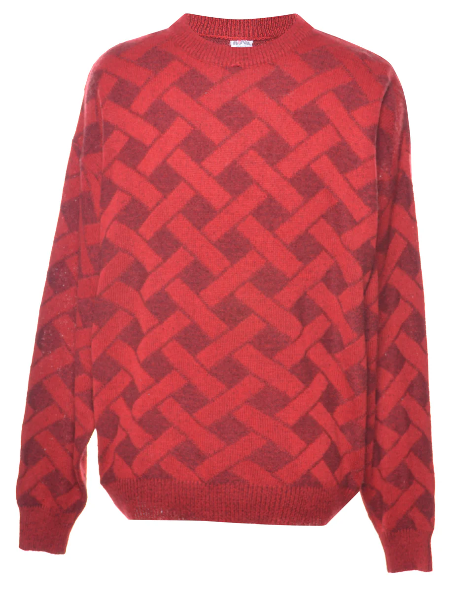 Vintage Patterned Red Jumper - L