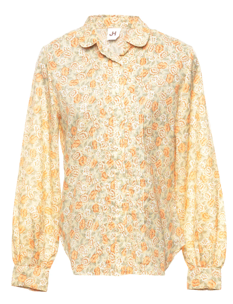 Pin Tucks Floral Shirt - M