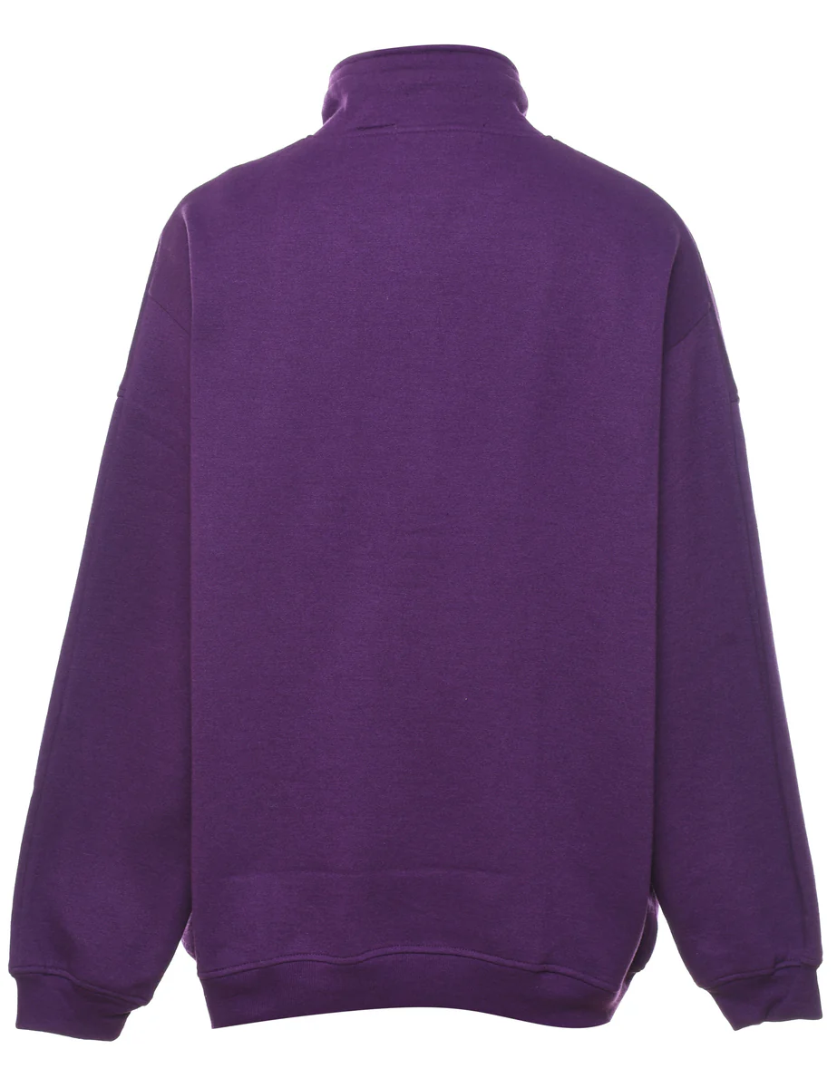 Vintage Purple Embroidered Floral Sweatshirt - L - Image 2