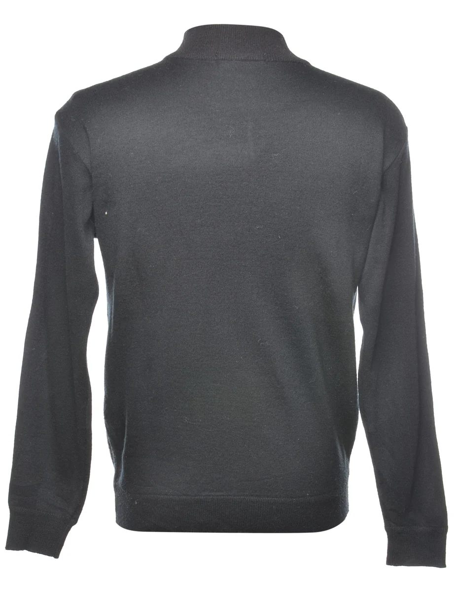 Vintage Quarter Zip Black Jumper - M - Image 2