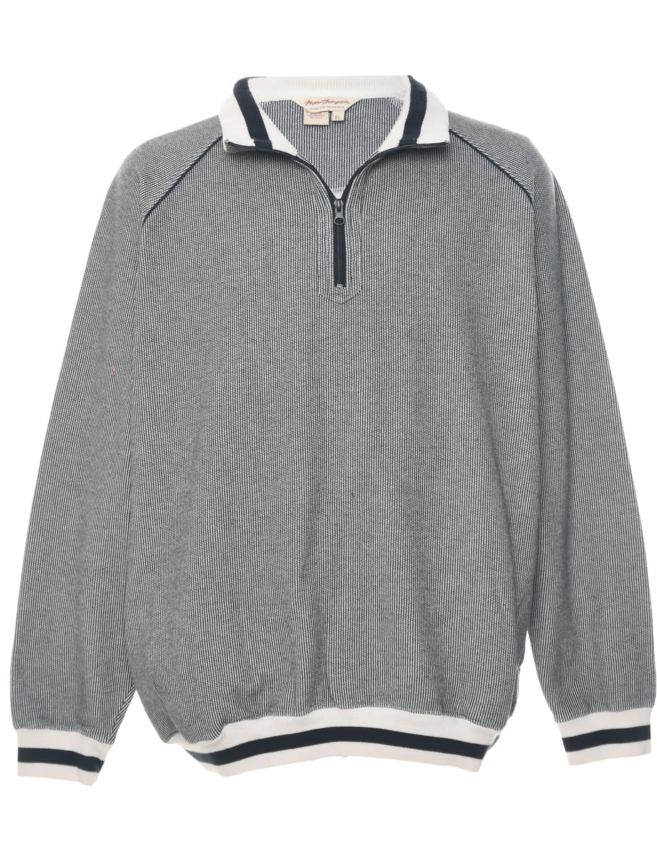 Vintage Quarter-Zip Grey & White Patterned Sweatshirt - XL