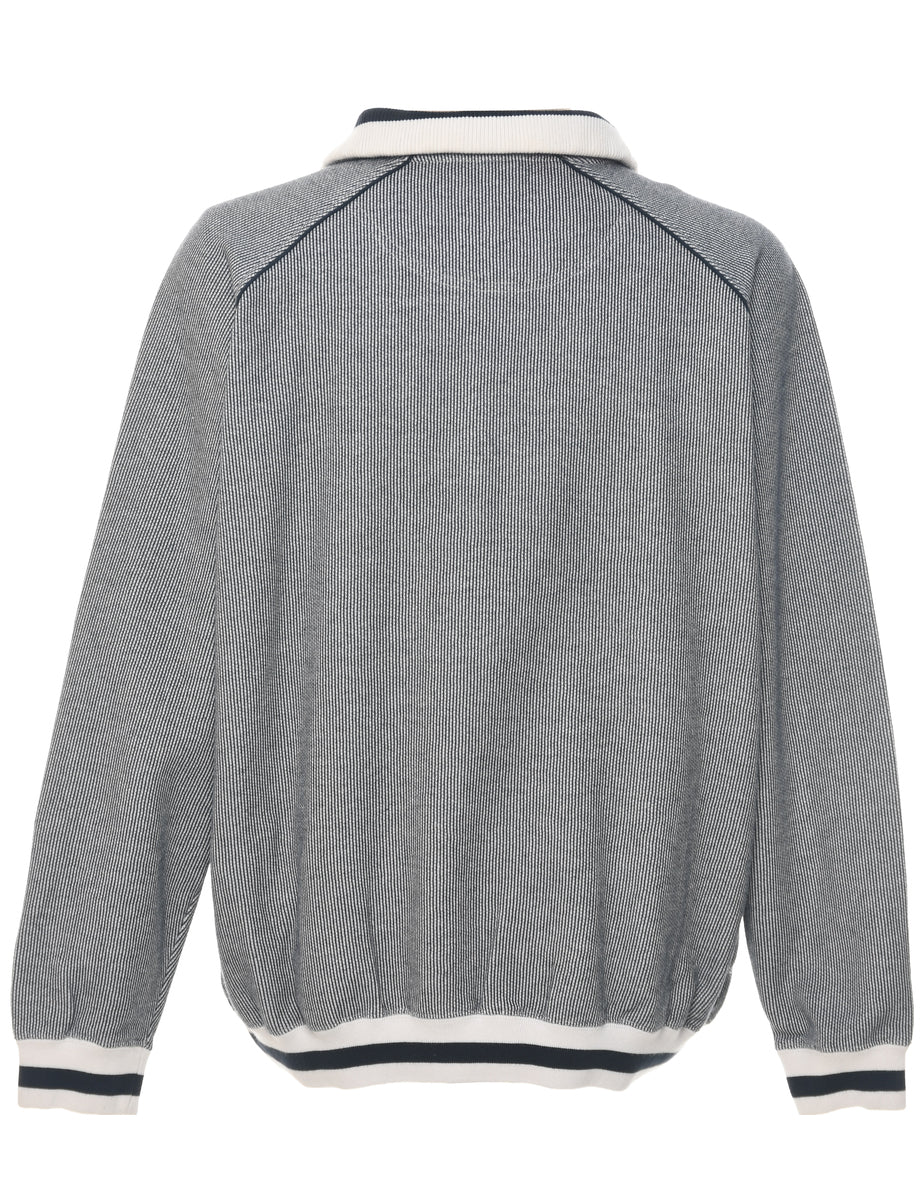 Vintage Quarter-Zip Grey & White Patterned Sweatshirt - XL - Image 2