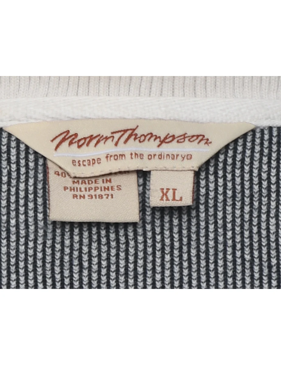 Vintage Quarter-Zip Grey & White Patterned Sweatshirt - XL - Image 4