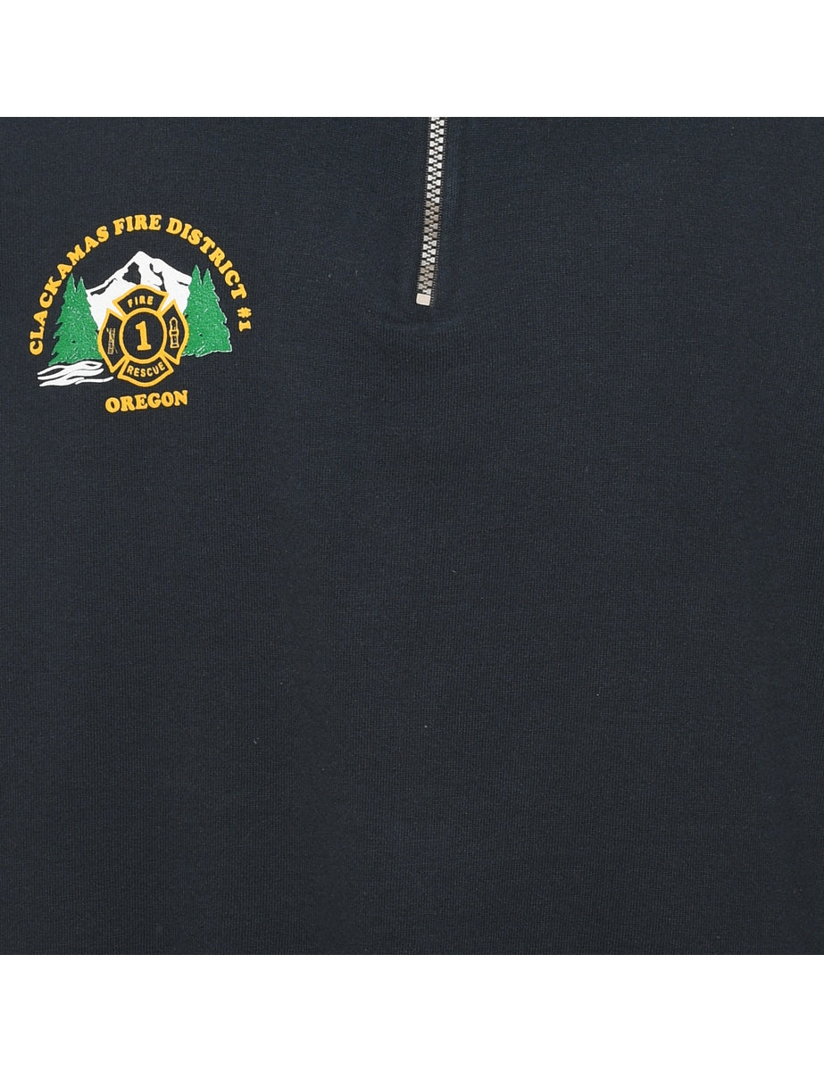 Vintage Quarter-Zip Plain Black Clackamas Fire Design Sweatshirt - XL - Image 3