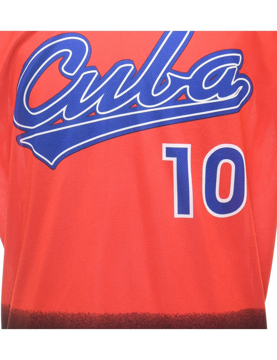 Vintage Red & Blue Nylon Cuba V-Neck Jersey - XXL - Image 3