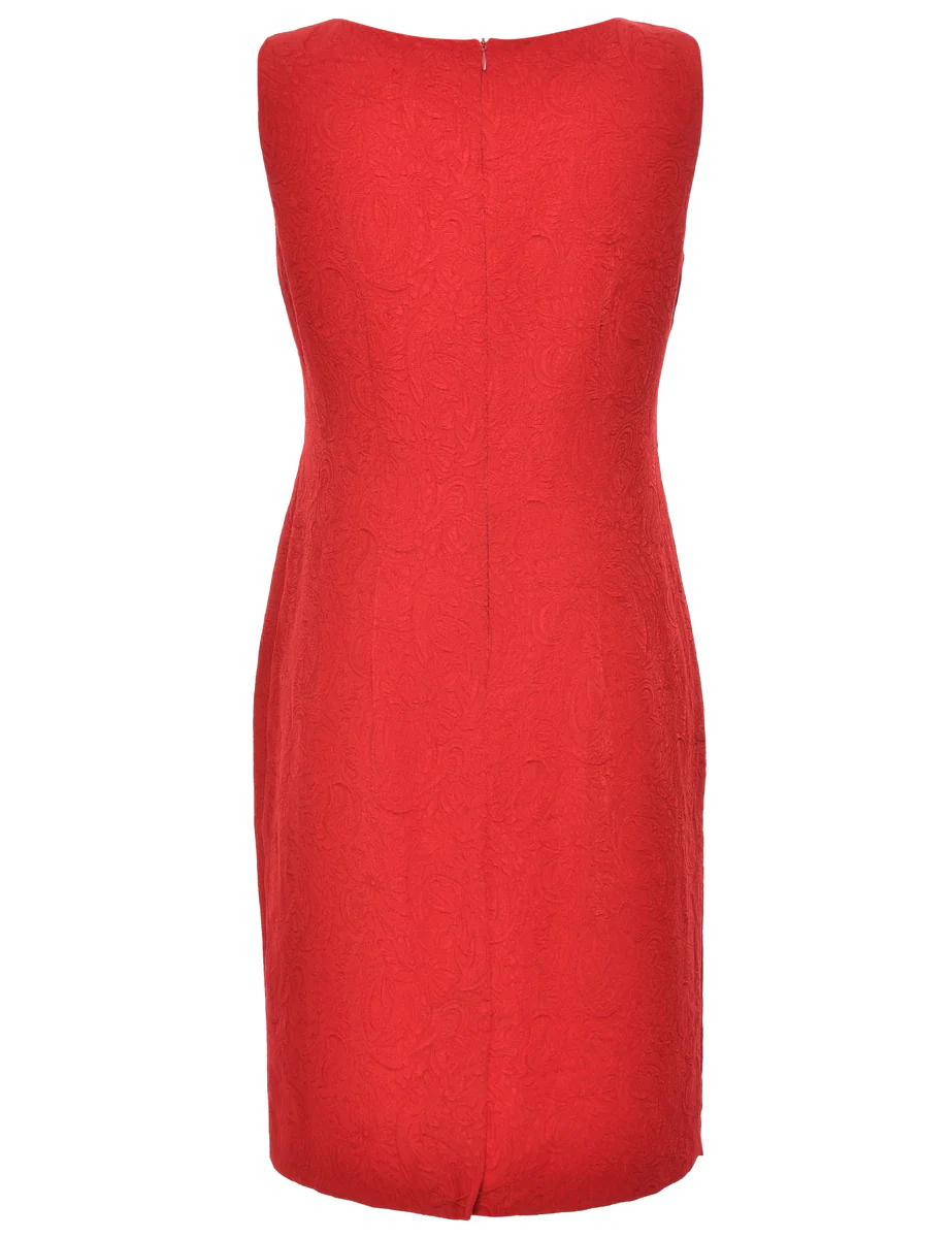Vintage Red Embossed Floral Dress - M - Image 2