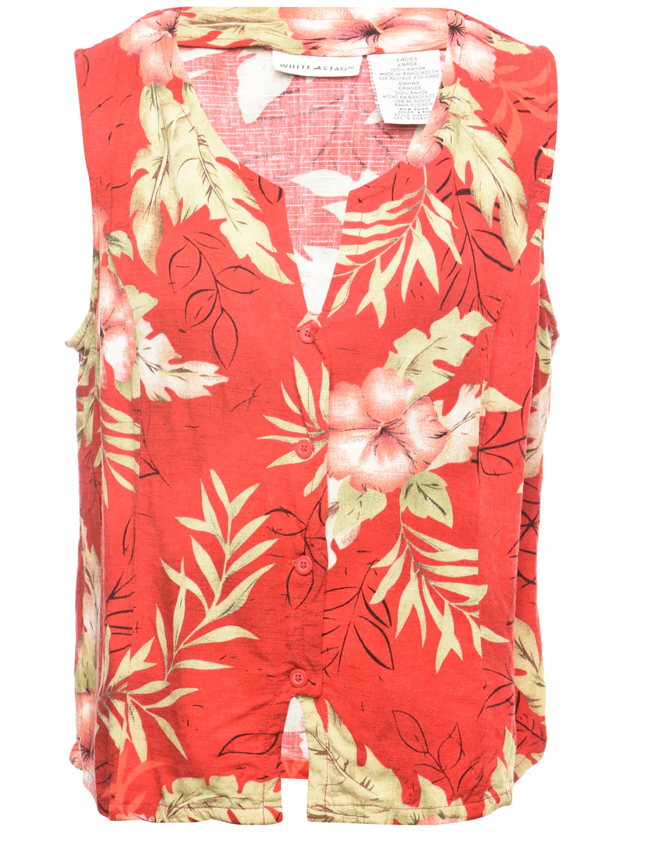 Vintage Red Floral Blouse - L