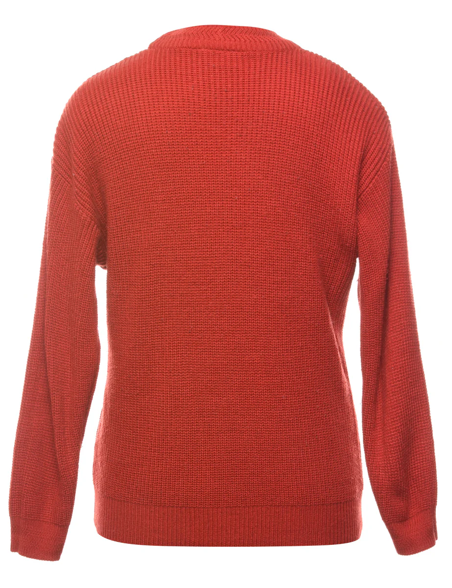 Vintage Red Plain Jumper - L - Image 2