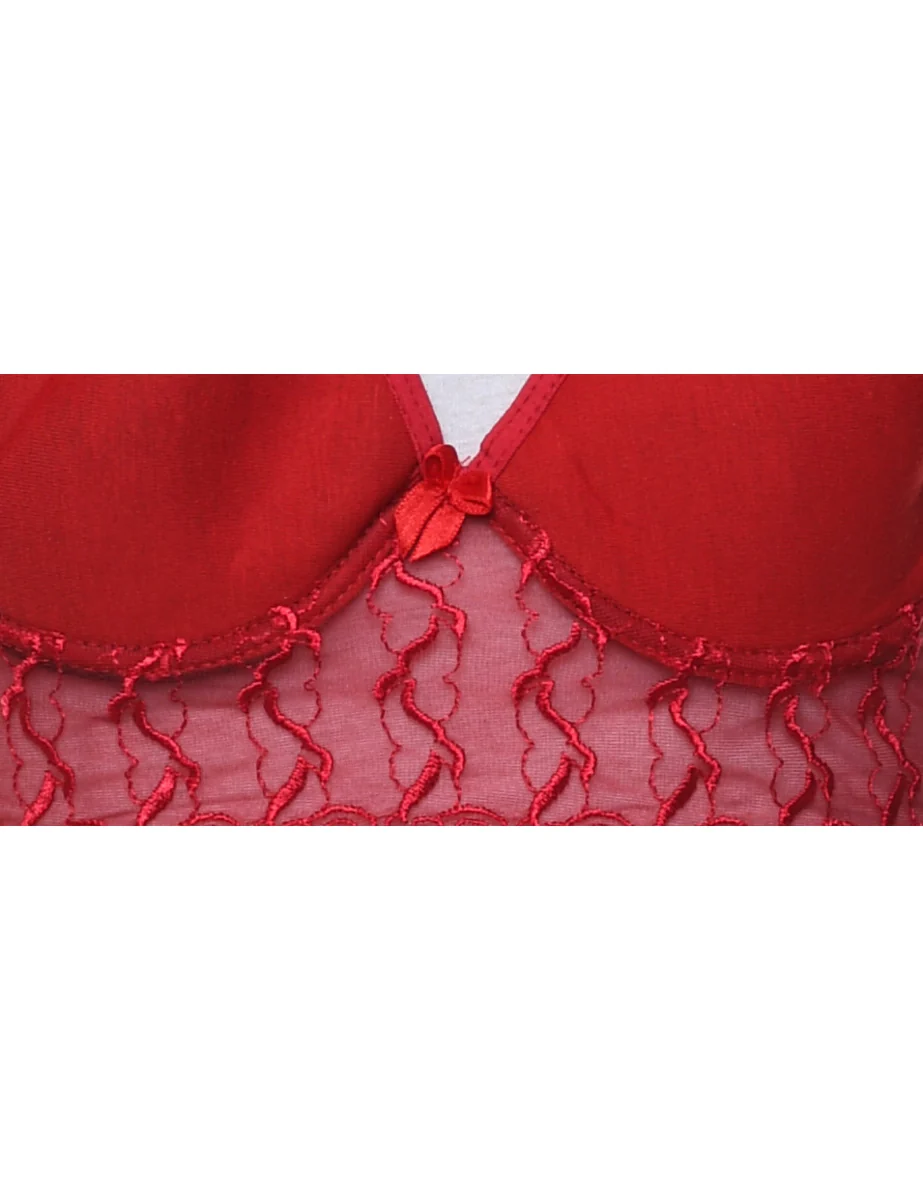 Vintage Red Sheer Effect Lace Babydoll - XS - Image 3