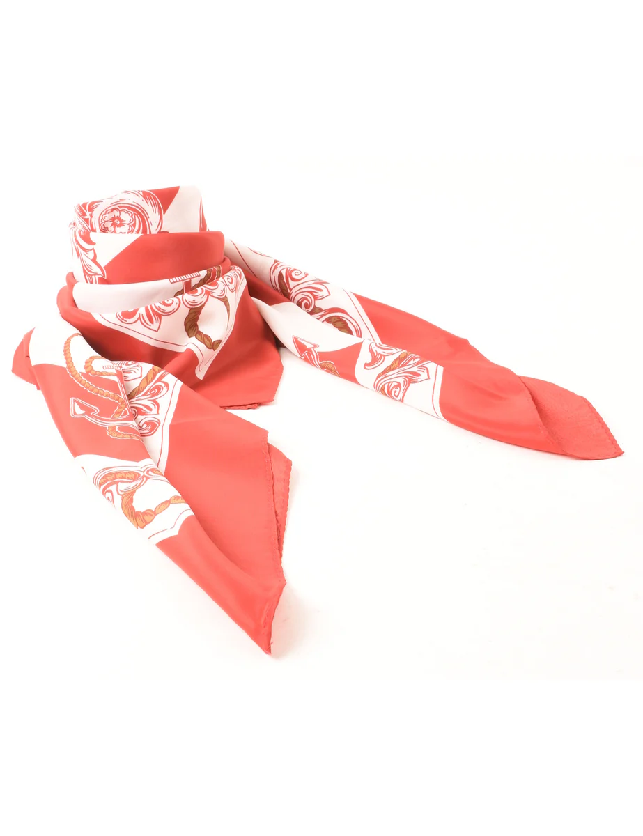 Vintage Red & White Floral Print Scarf - L