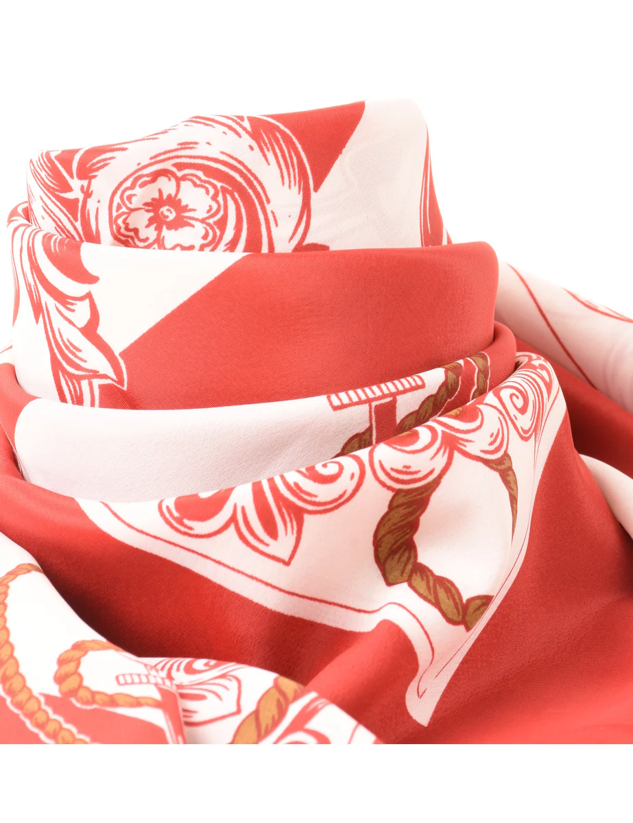 Vintage Red & White Floral Print Scarf - L - Image 2
