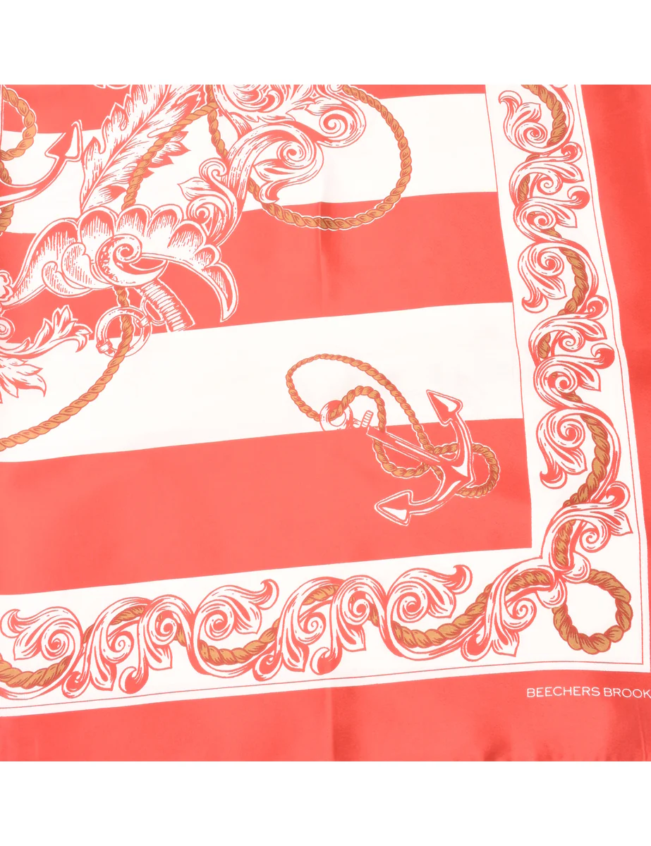 Vintage Red & White Floral Print Scarf - L - Image 3