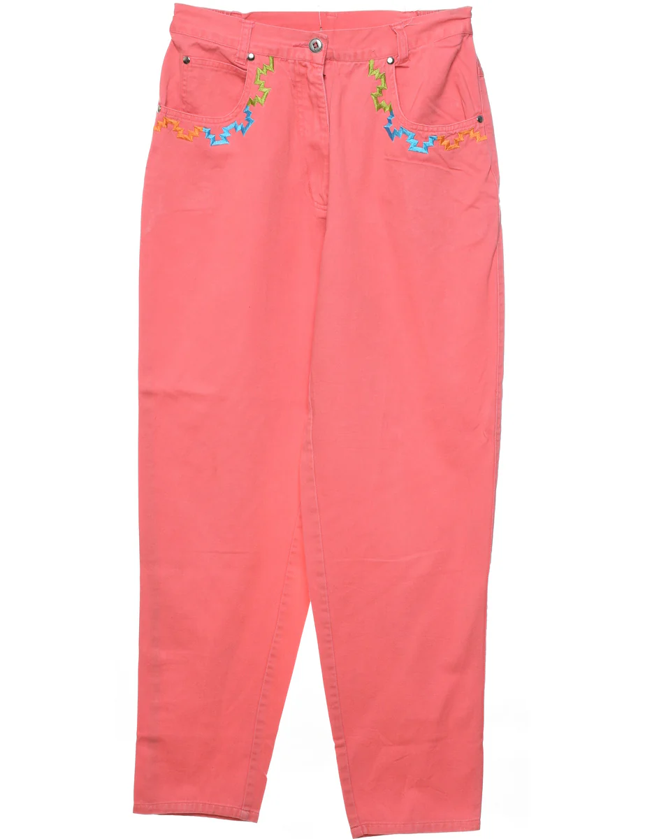 Salmon Pink Embroidered Tapered Trousers - W28 L29