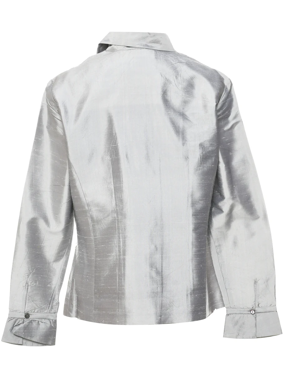 Silk Silver Evening Blouse - M - Image 2