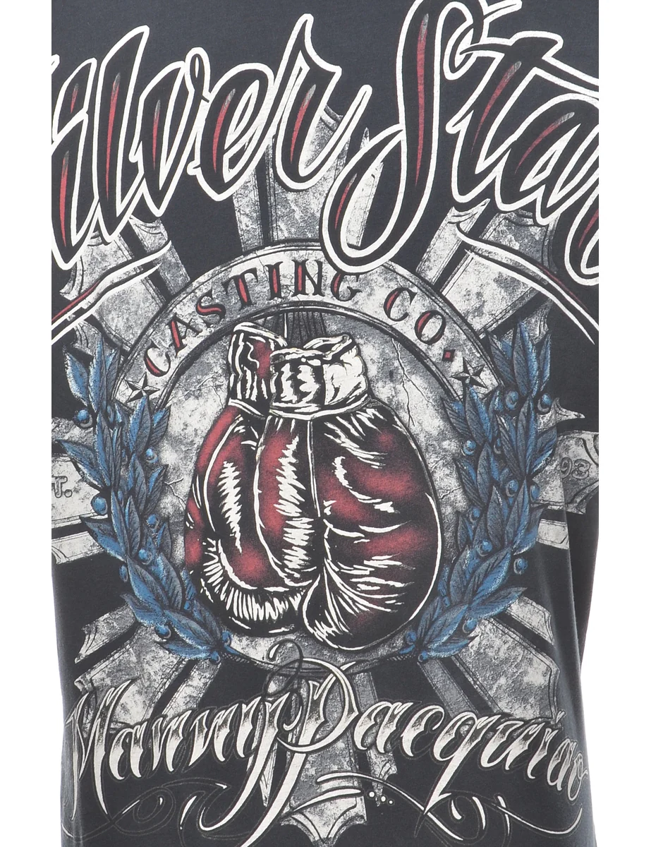 Vintage Silver Star Printed T-shirt - L - Image 3
