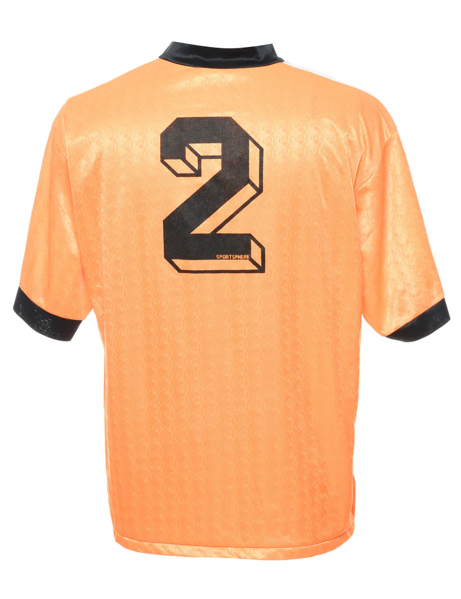 Vintage Soccer White & Pale Orange Nylon Sports T-shirt - L - Image 2
