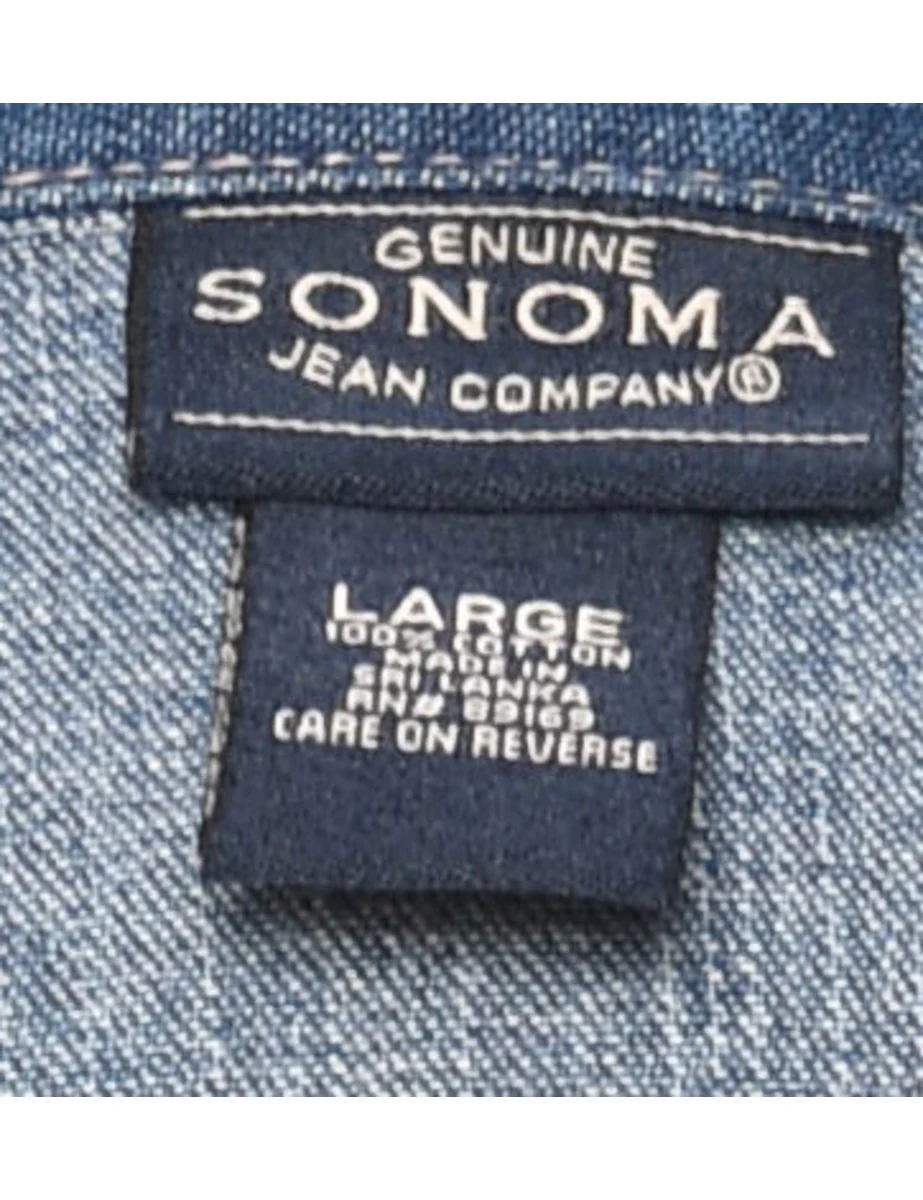 1990s Vintage Sonoma Button Front Denim Dress - L - Image 4