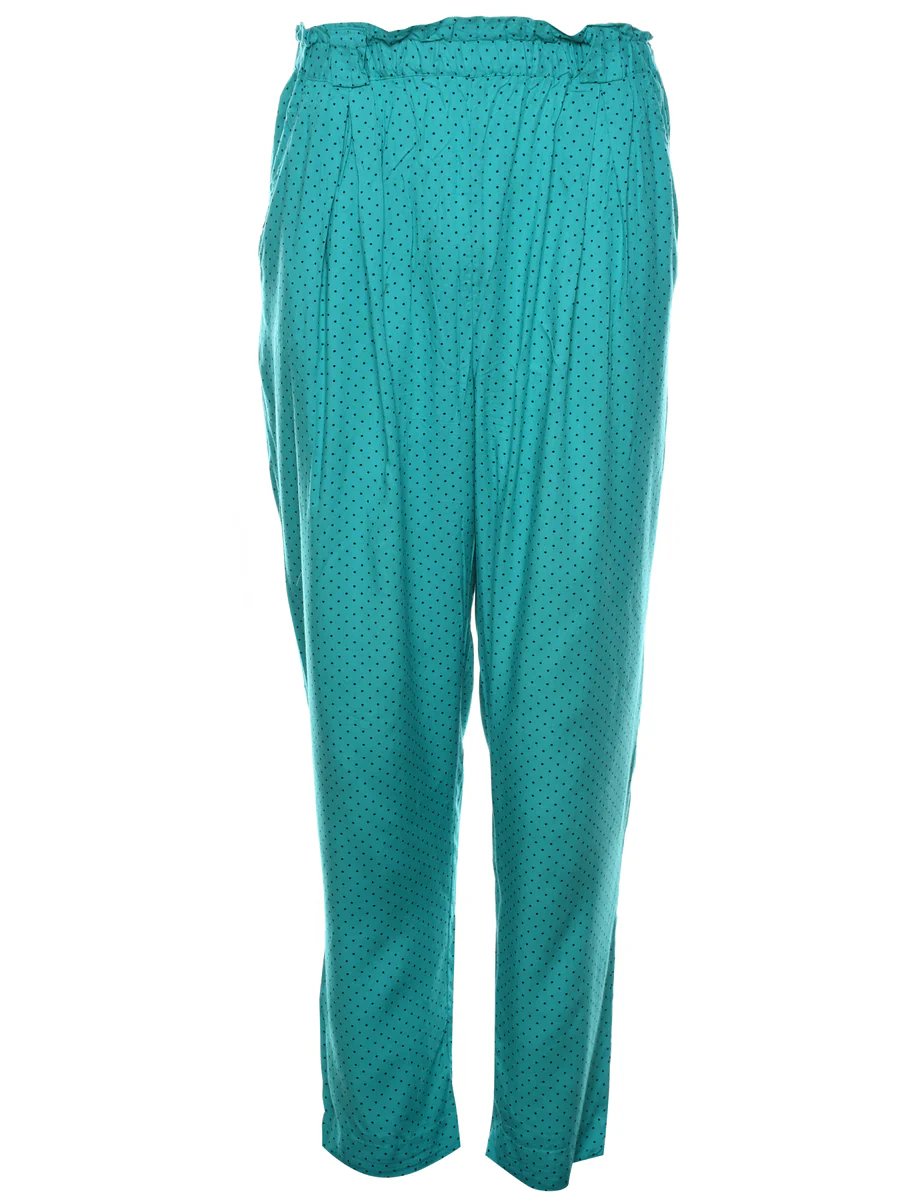 Vintage Spot Print Black & Turquoise Trousers - W28 L29