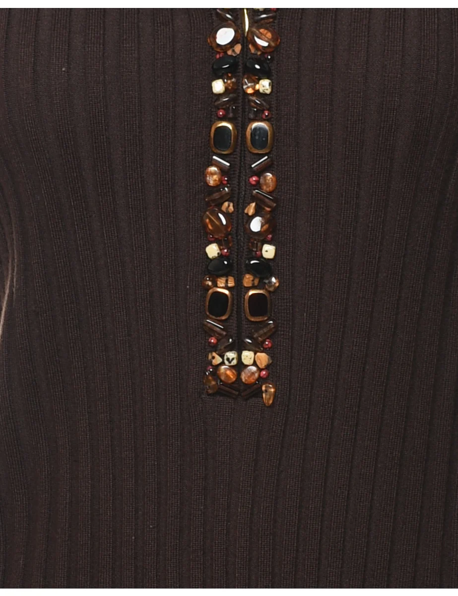 Vintage Stretchy Embellished Y2K Jumper - S - Image 3