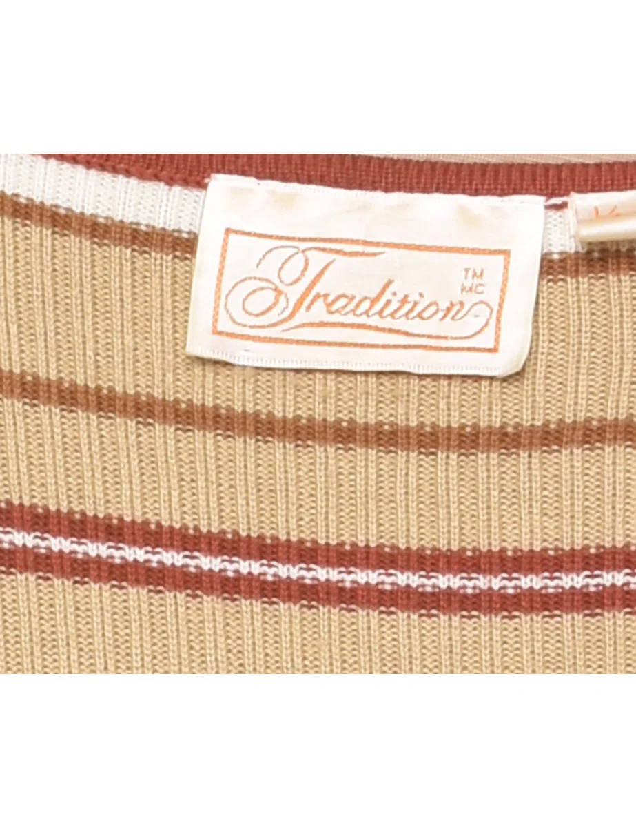 Vintage Striped Brown & Beige Knit Jumper - L - Image 4