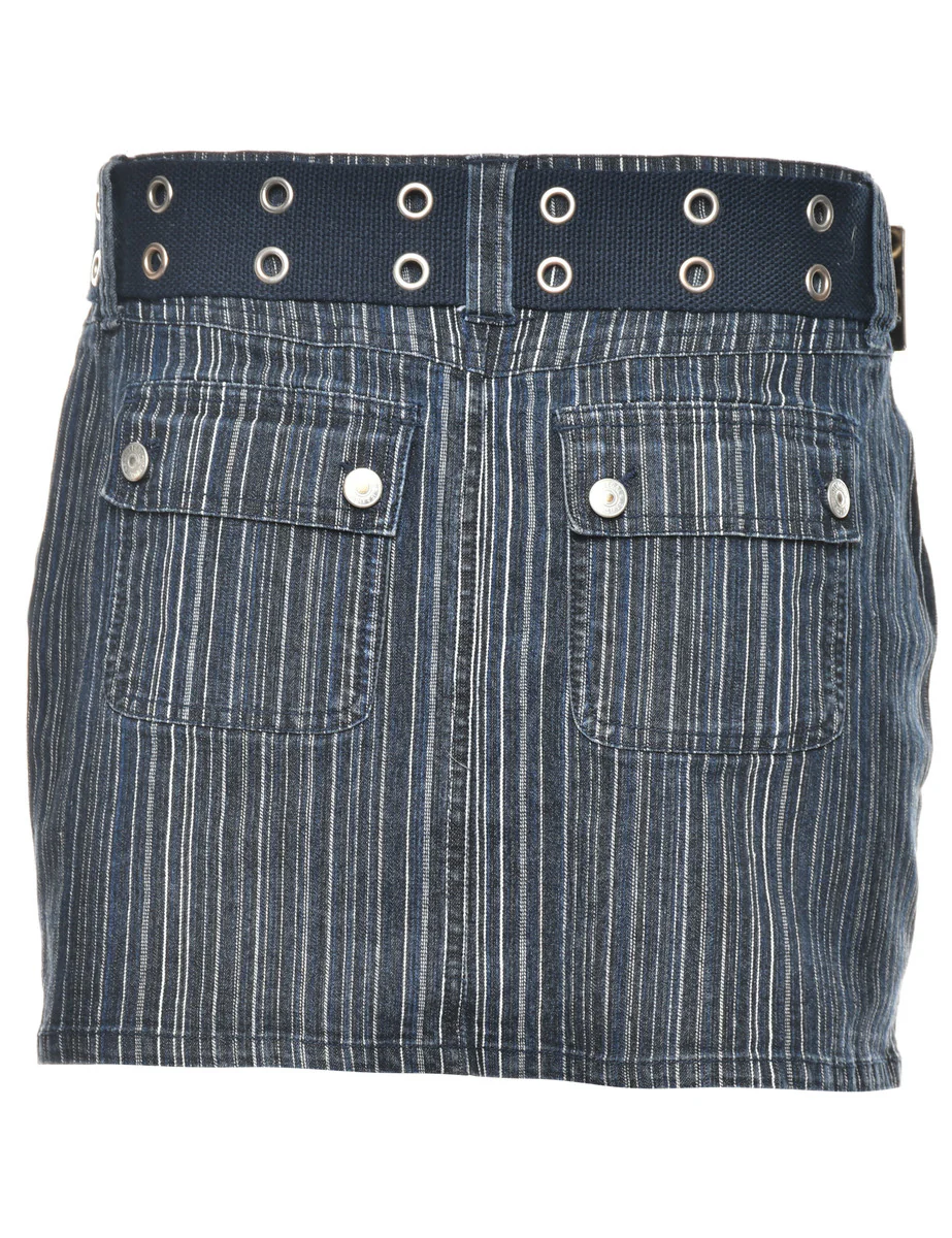 Vintage Striped Y2K Denim Skirt - M - Image 2