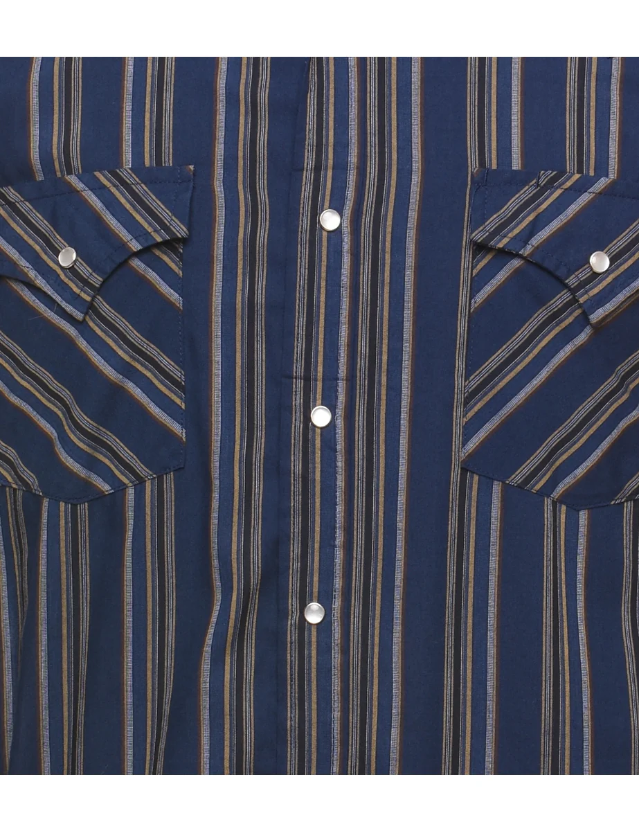 Vintage Striped Grey & Navy Classic Western Shirt - M - Image 3
