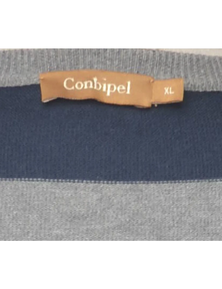 Striped Navy & Grey Jumper - XL - Image 4