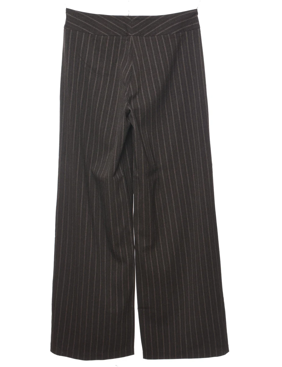 Striped Wide Leg Sailor Button Front Dark Brown Trousers - W32 L33 - Image 2