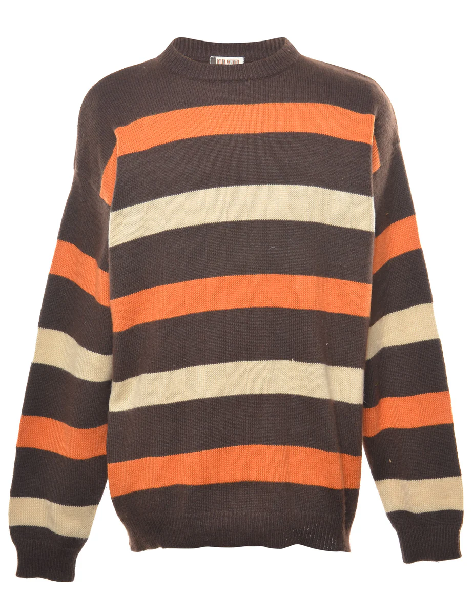 Vintage Striped Y2K Jumper - L