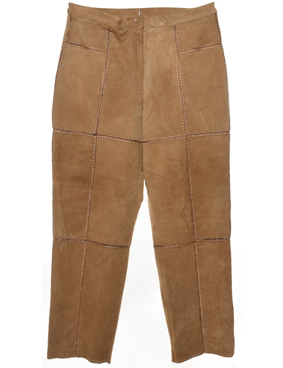 Vintage Tapered Suede Brown Patchwork Trousers - W34 L27