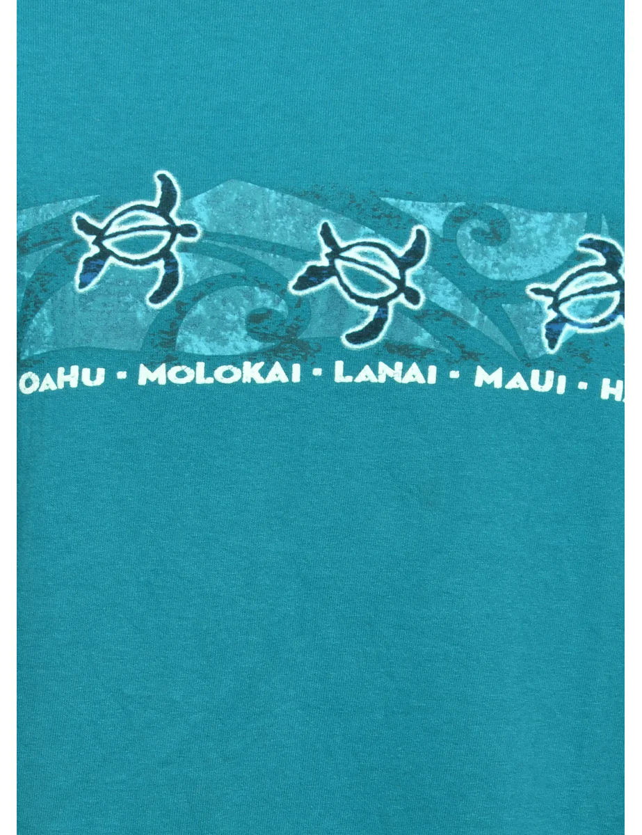 Vintage Teal Printed T-shirt - L - Image 3
