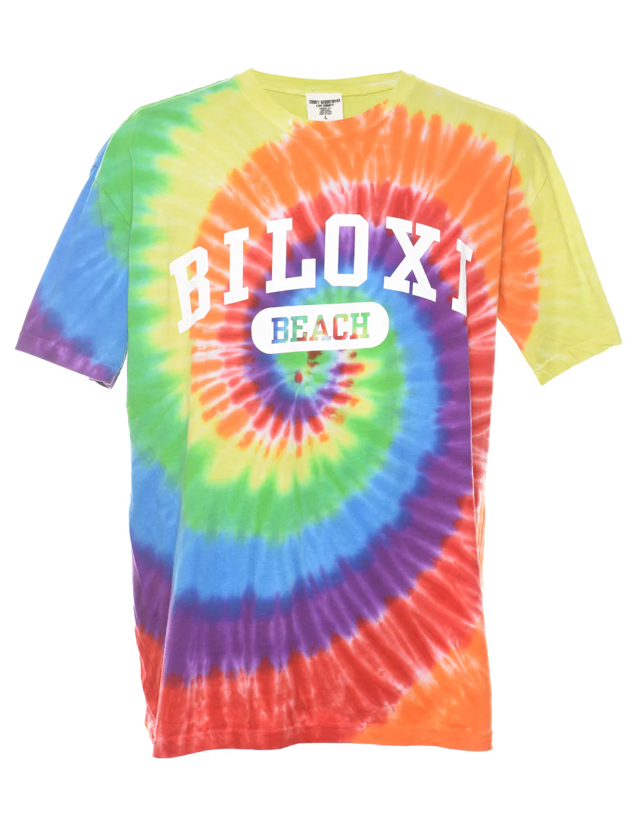 Vintage Tie Dye Design Biloxi Printed T-shirt - L