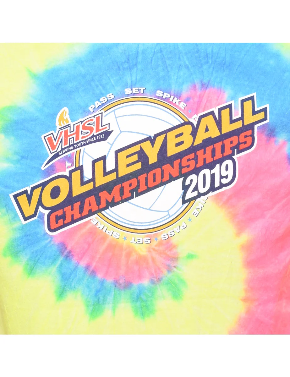 Vintage Tie Dye Multi-Colour Volleyball Sports T-shirt - M - Image 3