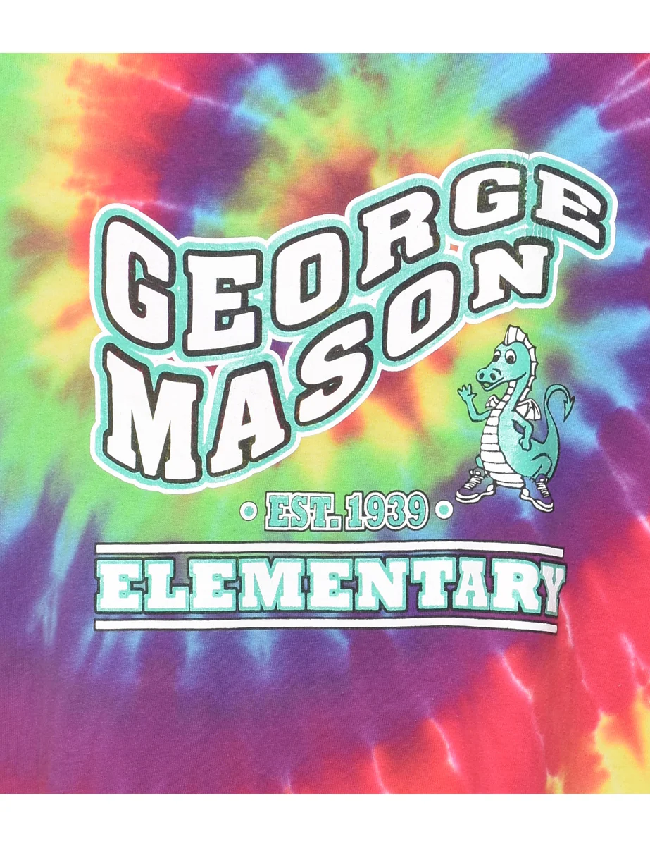 Vintage Tie Dyed George Mason Printed T-shirt - XL - Image 3