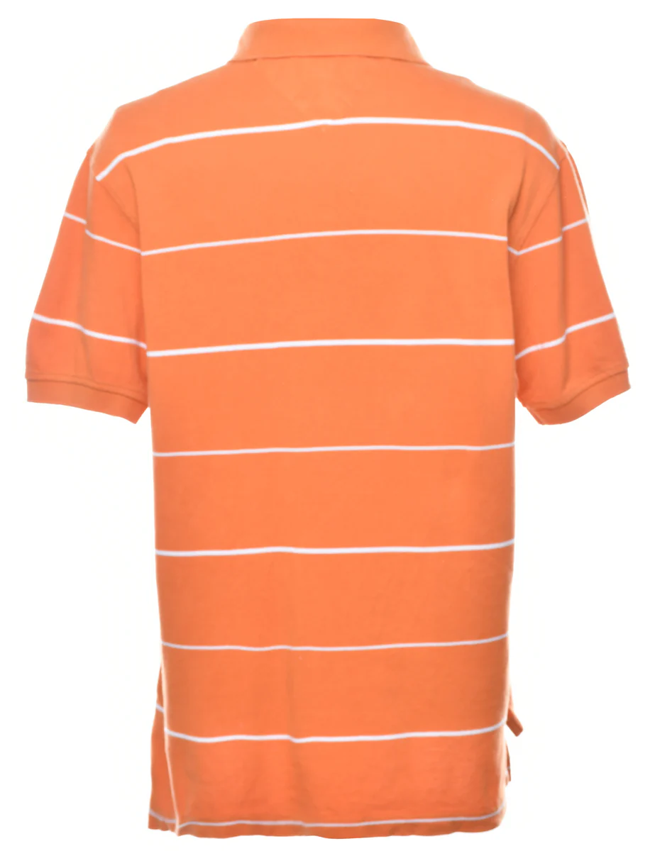 Vintage Tommy Hilfiger Orange & White Striped Polo Shirt - L - Image 2