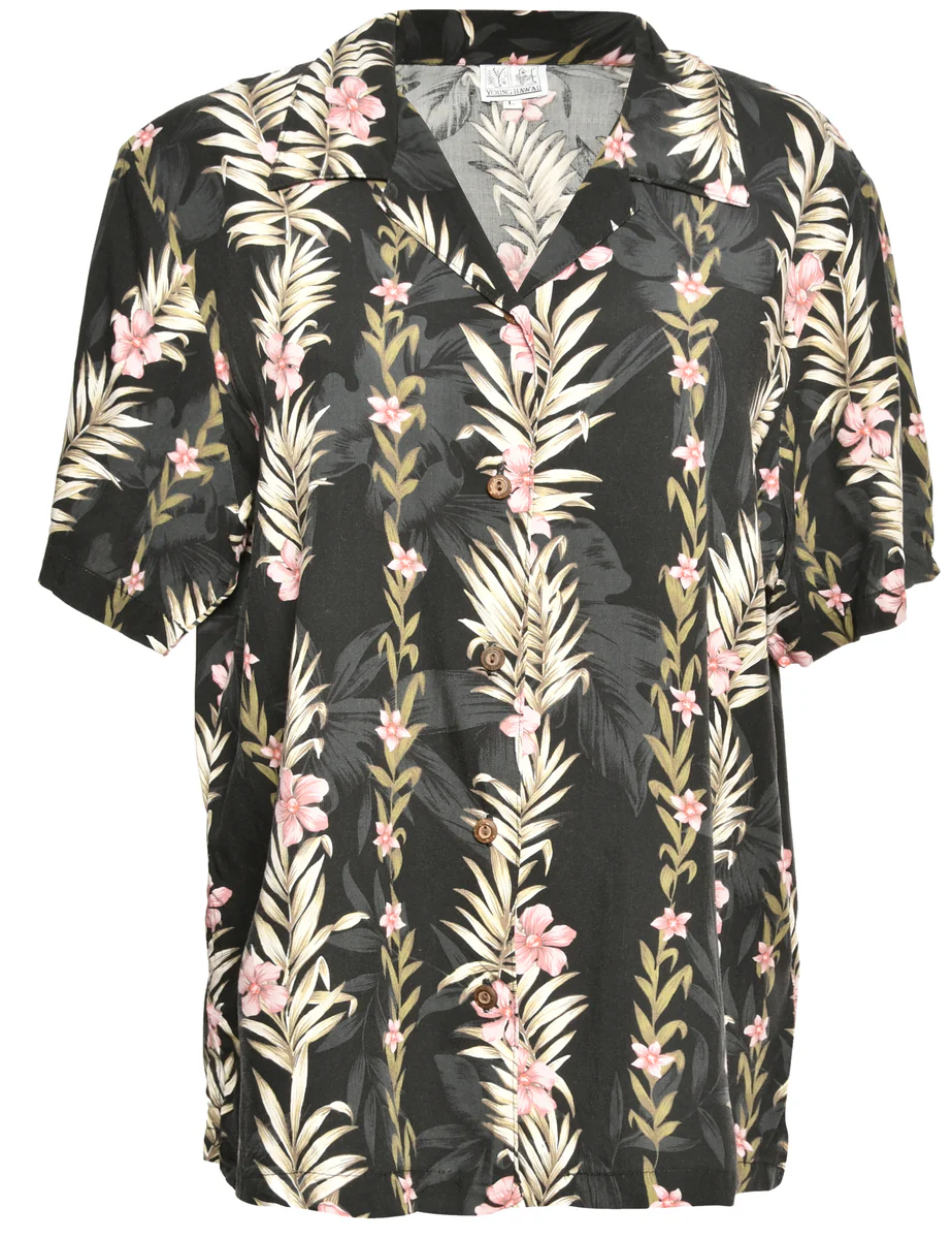 Vintage Tropical Black Hawaiian Shirt - M