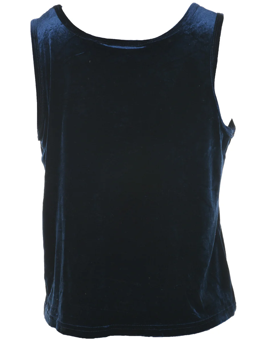 Vintage Velvet Fabric Navy Evening Top - M - Image 2